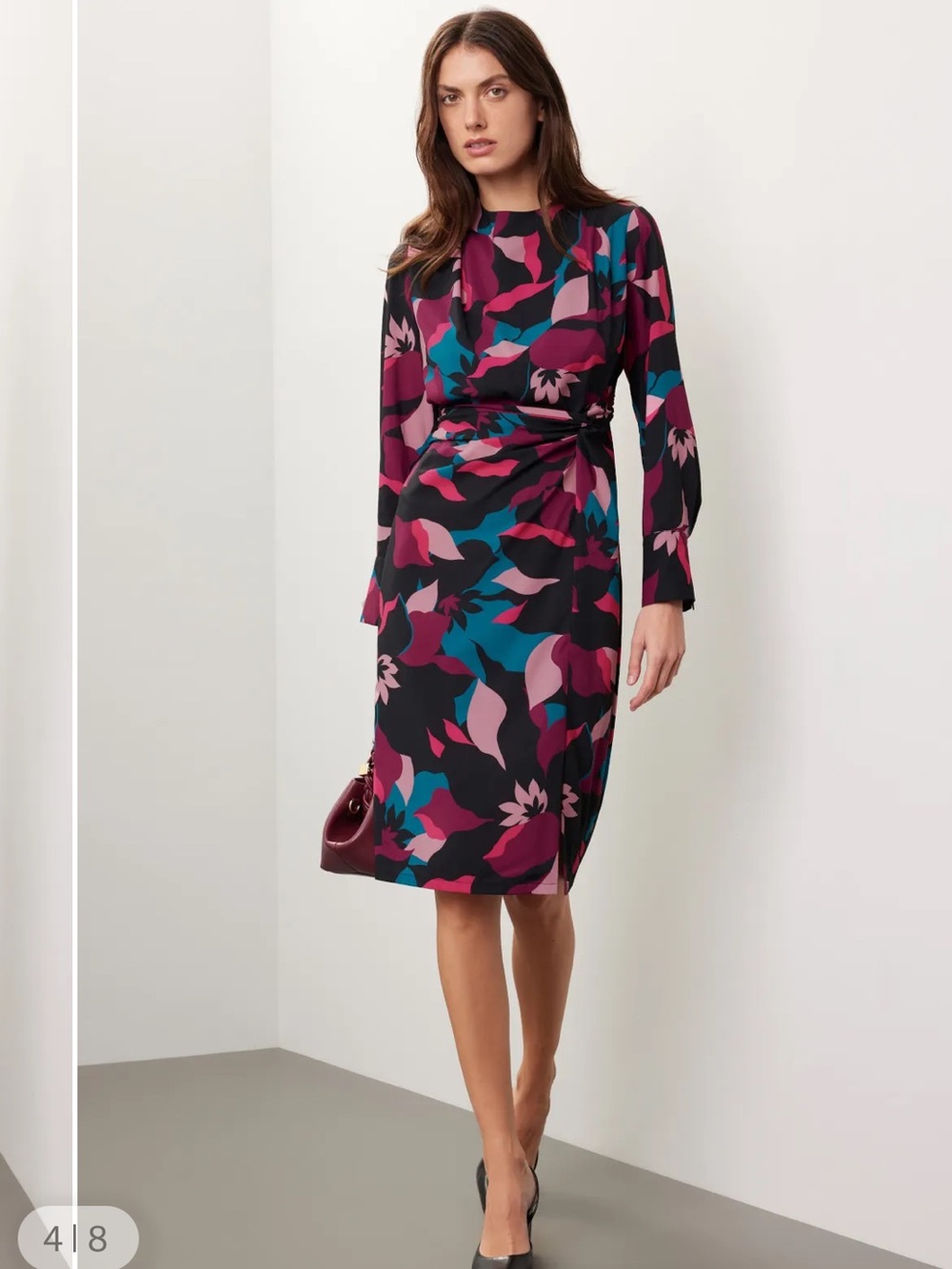 Elegant Multicolor Floral Sheath Dress - Black/Magenta